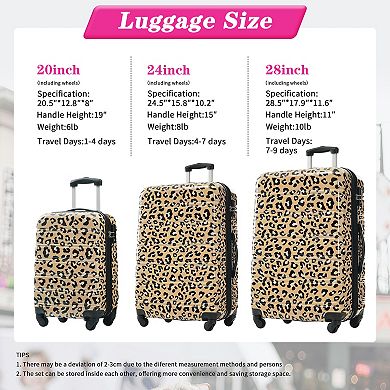 KWPZQEB Leopard Print Hardshell Luggage Set of 3, Luggages with Carry on Suitcase & TSA Lock