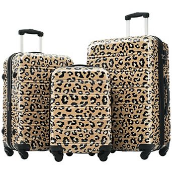 KWPZQEB Leopard Print Hardshell Luggage Set of 3, Luggages with Carry on Suitcase & TSA Lock
