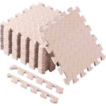 Foam Floor Tiles 11.8x11.8 Inch Beige EVA Mats with Borders for Bedroom Gym Nursery Play