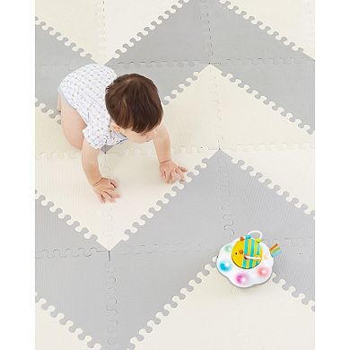 Play Mat Interlocking Foam Floor Tiles 70"x56" Triangle Puzzle Baby Play Mat Grey Cream