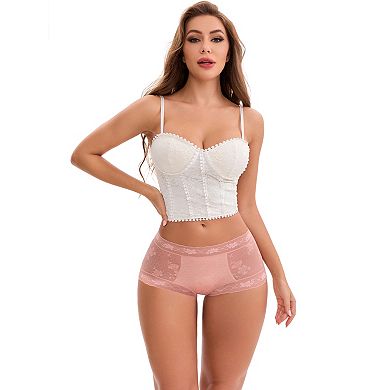 6 Packs Women's High-Waisted Lace Underwear Extended Crotch Full Coverage Panties