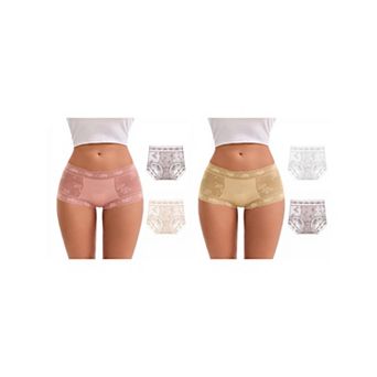 6 Packs Women's High-Waisted Lace Underwear Extended Crotch Full Coverage Panties