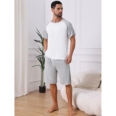 2 Packs Sleepwear Pajama for Men's Raglan Short Sleeves Crew Neck Drawstring Pajama Set