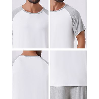 2 Packs Sleepwear Pajama for Men's Raglan Short Sleeves Crew Neck Drawstring Pajama Set