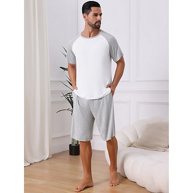 2 Packs Sleepwear Pajama for Men's Raglan Short Sleeves Crew Neck Drawstring Pajama Set