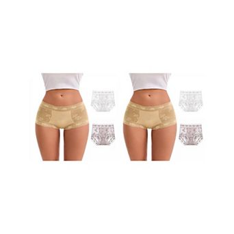 6 Packs Women's High-Waisted Lace Underwear Extended Crotch Full Coverage Panties