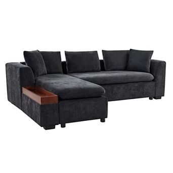 KWPZQEB 93.7Inch L-shaped Sectional Sofa with Wooden Storage Compartment for Living Room