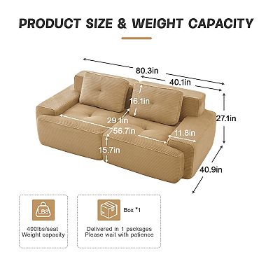 KWPZQEB 80.3Inch Corduroy 2-Seater Couch with Deep Seat, Tufted Design Loveseat for Living Room