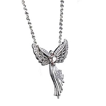 Women's Angel Wing Phoenix Pendant Necklace Cubic Zirconia Dainty Faith Jewelry