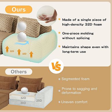 KWPZQEB 114.2Inch Modular Sectional Flannelette Sofa, 3-Seater Boneless Sofa with Deep Seat