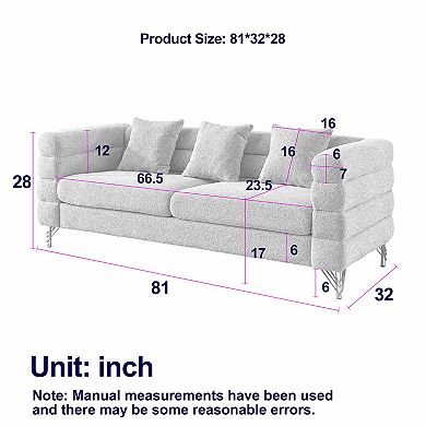 KWPZQEB 81Inch Oversized 3 Seater Sectional Sofa with 3 Pillows & Deep Seating for Living Room