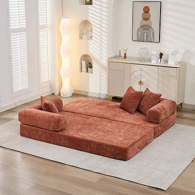 KWPZQEB 78.8Inch Convertible Folding Mattress Couch, Chenille Floor Loveseat Sofa for Living Room