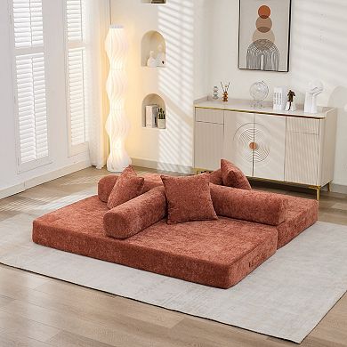 KWPZQEB 78.8Inch Convertible Folding Mattress Couch, Chenille Floor Loveseat Sofa for Living Room