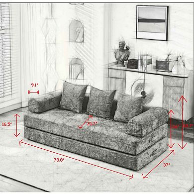 KWPZQEB 78.8Inch Convertible Folding Mattress Couch, Chenille Floor Loveseat Sofa for Living Room