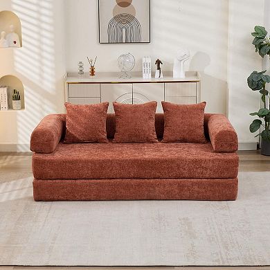 KWPZQEB 78.8Inch Convertible Folding Mattress Couch, Chenille Floor Loveseat Sofa for Living Room