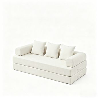 KWPZQEB 78.8Inch Convertible Folding Mattress Couch, Chenille Floor Loveseat Sofa for Living Room