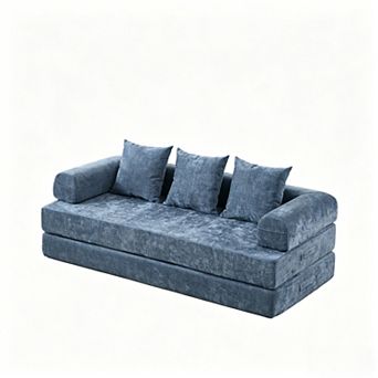 KWPZQEB 78.8Inch Convertible Folding Mattress Couch, Chenille Floor Loveseat Sofa for Living Room
