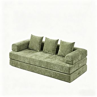 KWPZQEB 78.8Inch Convertible Folding Mattress Couch, Chenille Floor Loveseat Sofa for Living Room