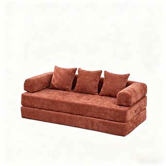 KWPZQEB 78.8Inch Convertible Folding Mattress Couch, Chenille Floor Loveseat Sofa for Living Room