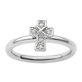 Stacks & Stones Sterling Silver Stackable White Topaz Cross Ring