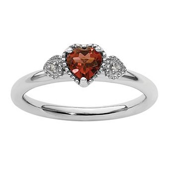 Stacks & Stones Sterling Silver Stackable Heart Garnet & Diamond Accent Ring