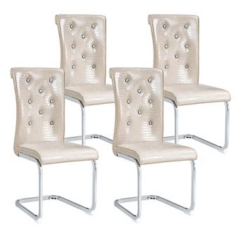 KWPZQEB Alligator Skin Upholstered Dining Chairs with Crystal Buckle Design & Metal Bow Leg,Set of 4