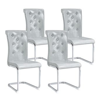 KWPZQEB Alligator Skin Upholstered Dining Chairs with Crystal Buckle Design & Metal Bow Leg,Set of 4