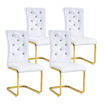 KWPZQEB Alligator Skin Upholstered Dining Chairs with Crystal Buckle Design & Metal Bow Leg,Set of 4