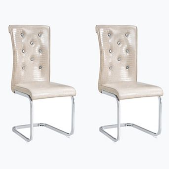 KWPZQEB Alligator Skin Upholstered Dining Chairs with Crystal Buckle Design & Metal Bow Leg,Set of 2