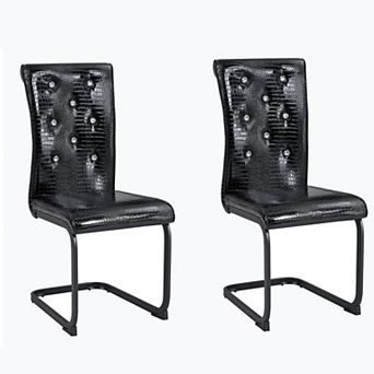 KWPZQEB Alligator Skin Upholstered Dining Chairs with Crystal Buckle Design & Metal Bow Leg,Set of 2