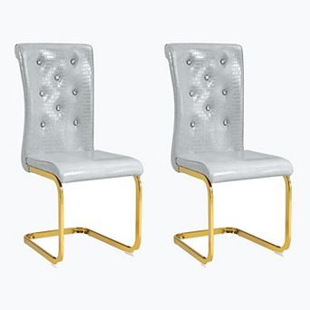 KWPZQEB Alligator Skin Upholstered Dining Chairs with Crystal Buckle Design & Metal Bow Leg,Set of 2