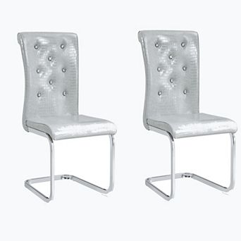 KWPZQEB Alligator Skin Upholstered Dining Chairs with Crystal Buckle Design & Metal Bow Leg,Set of 2