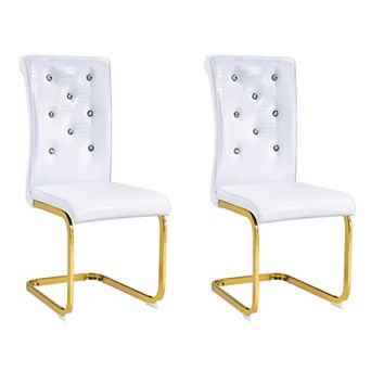 KWPZQEB Alligator Skin Upholstered Dining Chairs with Crystal Buckle Design & Metal Bow Leg,Set of 2