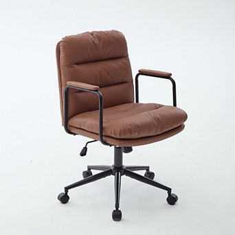 KWPZQEB Rolling Swivel PU Leather Office Chair with Mid Back & Arms, Ergonomic Chair for Office