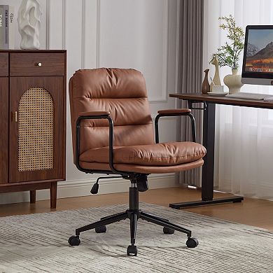 KWPZQEB Rolling Swivel PU Leather Office Chair with Mid Back & Arms, Ergonomic Chair for Office