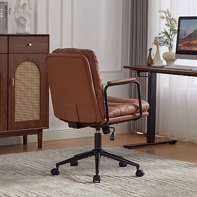 KWPZQEB Rolling Swivel PU Leather Office Chair with Mid Back & Arms, Ergonomic Chair for Office