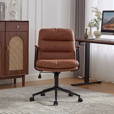 KWPZQEB Rolling Swivel PU Leather Office Chair with Mid Back & Arms, Ergonomic Chair for Office