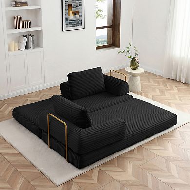 KWPZQEB 79.5Inch Convertible Sofa Bed with Pillows, Corduroy Folding Floor Couch for Living Room