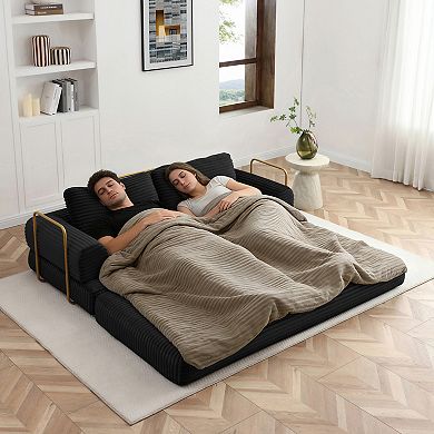 KWPZQEB 79.5Inch Convertible Sofa Bed with Pillows, Corduroy Folding Floor Couch for Living Room