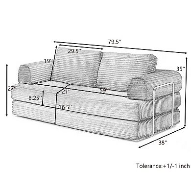KWPZQEB 79.5Inch Convertible Sofa Bed with Pillows, Corduroy Folding Floor Couch for Living Room