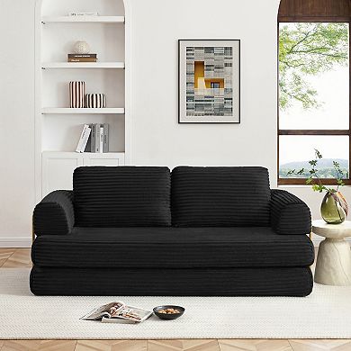 KWPZQEB 79.5Inch Convertible Sofa Bed with Pillows, Corduroy Folding Floor Couch for Living Room