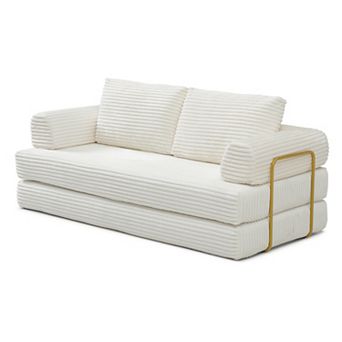 KWPZQEB 79.5Inch Convertible Sofa Bed with Pillows, Corduroy Folding Floor Couch for Living Room