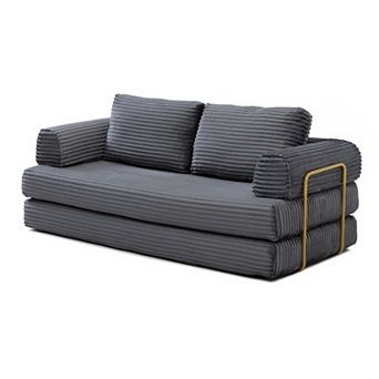 KWPZQEB 79.5Inch Convertible Sofa Bed with Pillows, Corduroy Folding Floor Couch for Living Room