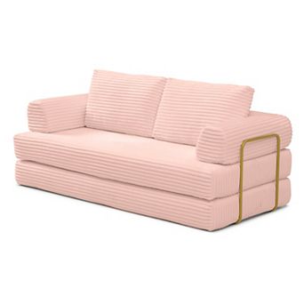KWPZQEB 79.5Inch Convertible Sofa Bed with Pillows, Corduroy Folding Floor Couch for Living Room