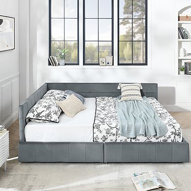 KWPZQEB Queen Size Sofa Bed Frame with Backrest & 2 Drawers, Upholstered Tufted Bed for Living Room