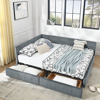 KWPZQEB Queen Size Sofa Bed Frame with Backrest & 2 Drawers, Upholstered Tufted Bed for Living Room