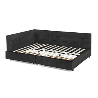 KWPZQEB Queen Size Sofa Bed Frame with Backrest & 2 Drawers, Upholstered Tufted Bed for Living Room