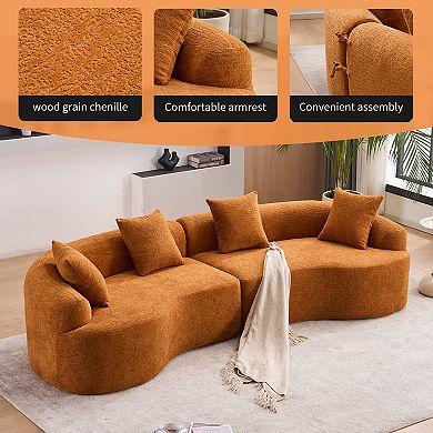 KWPZQEB 110Inch Compression Sponge Sofa, Chenille Curved Modular Sectional for Apartment