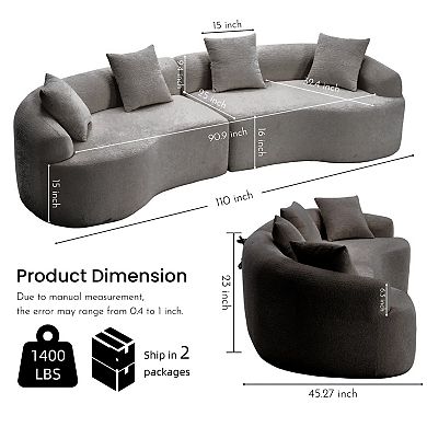 KWPZQEB 110Inch Compression Sponge Sofa, Chenille Curved Modular Sectional for Apartment