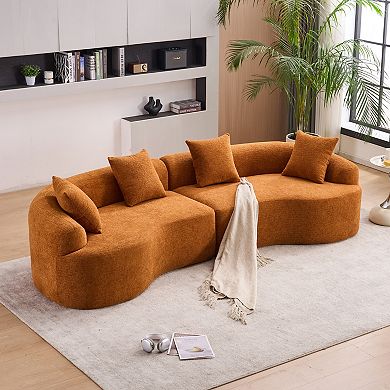 KWPZQEB 110Inch Compression Sponge Sofa, Chenille Curved Modular Sectional for Apartment
